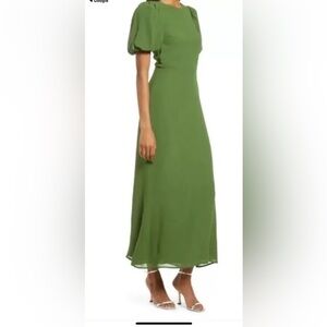 💚Reformation,Sandy Beth Moss Green,  Puff Sleeve,Dry-Cleaned-READY 2 WEAR,Size 4